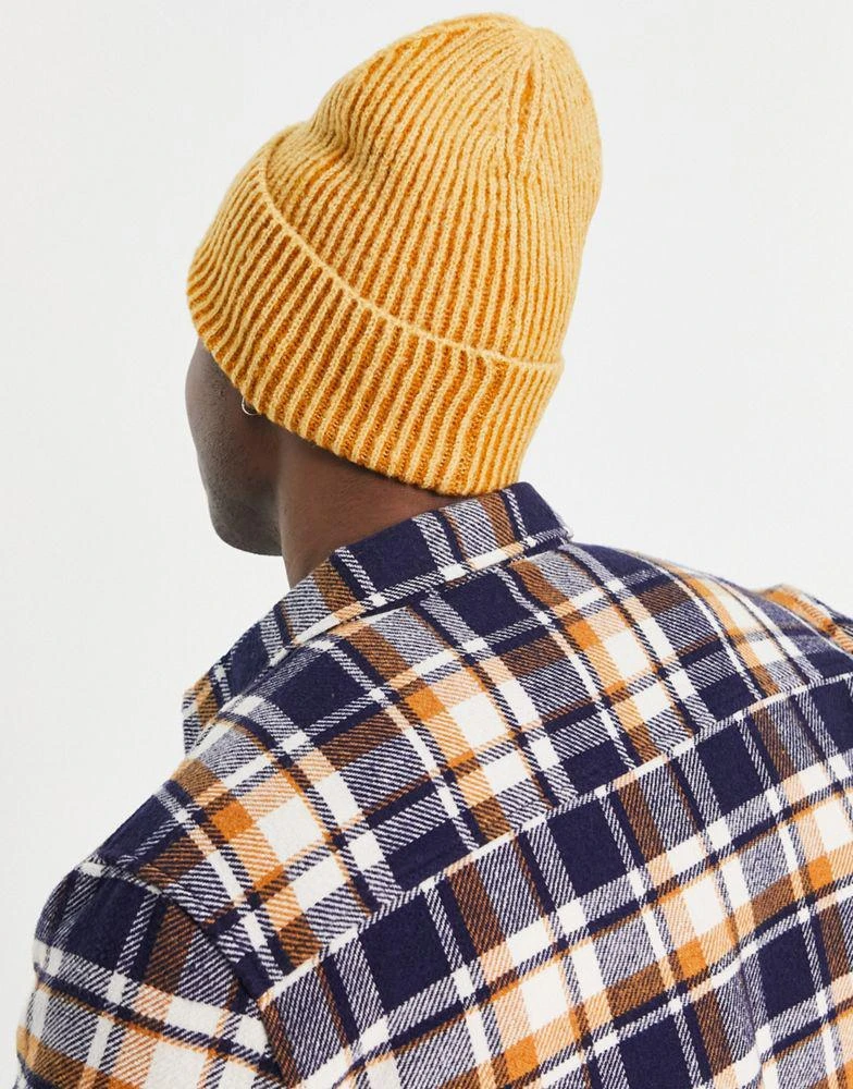 商品ASOS|ASOS DESIGN rib beanie with deep turn up in two tone mustard and white,价格¥59,第4张图片详细描述