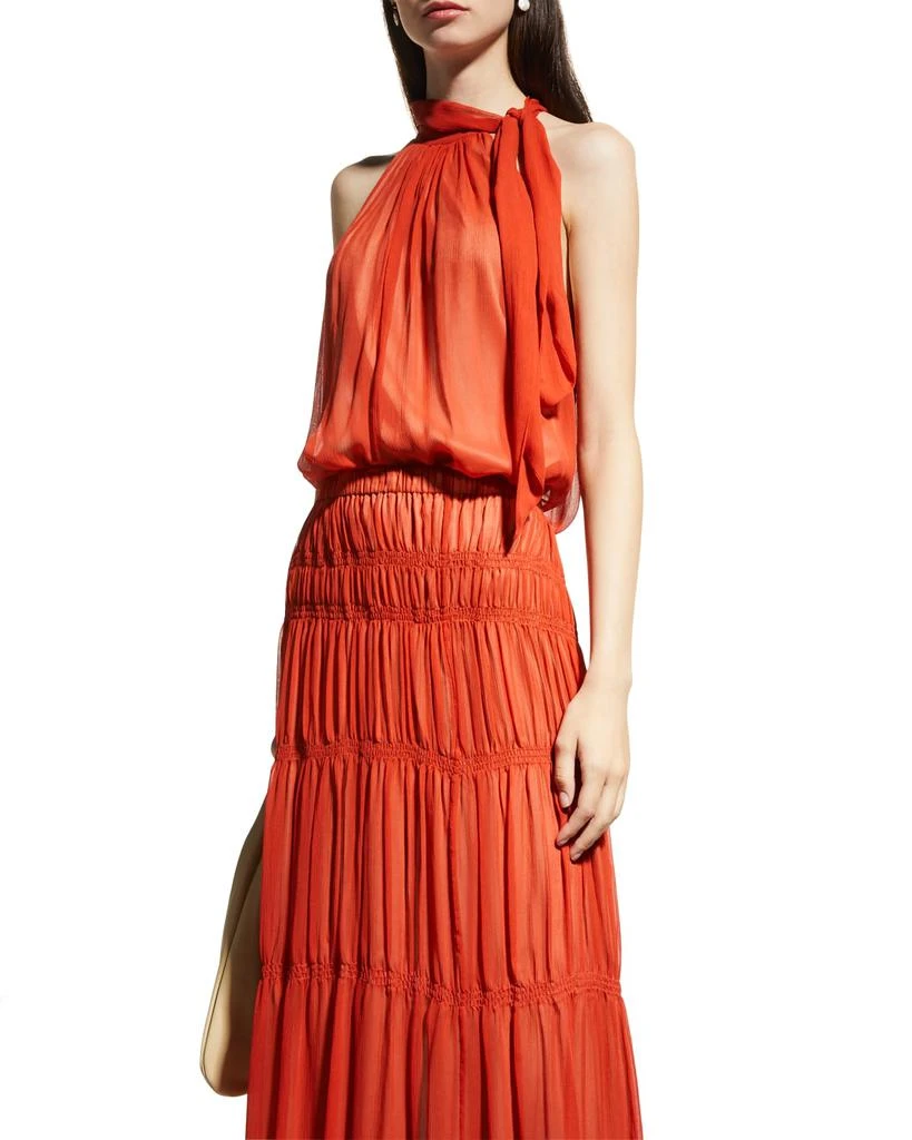 商品Theory|Halter Tie-Bow Crinkled Silk Top,价格¥715,第1张图片