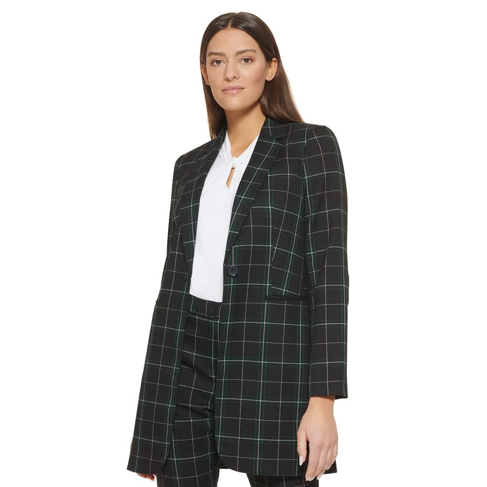 商品Tommy Hilfiger|Women's Windowpane-Print One-Button Longline Blazer,价格¥364,第1张图片