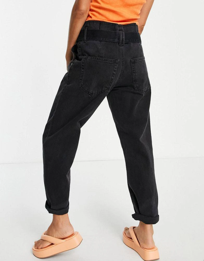 商品Don't Think Twice Petite|DTT Petite Sultan paper bag waist jeans in washed black,价格¥128,第2张图片详细描述