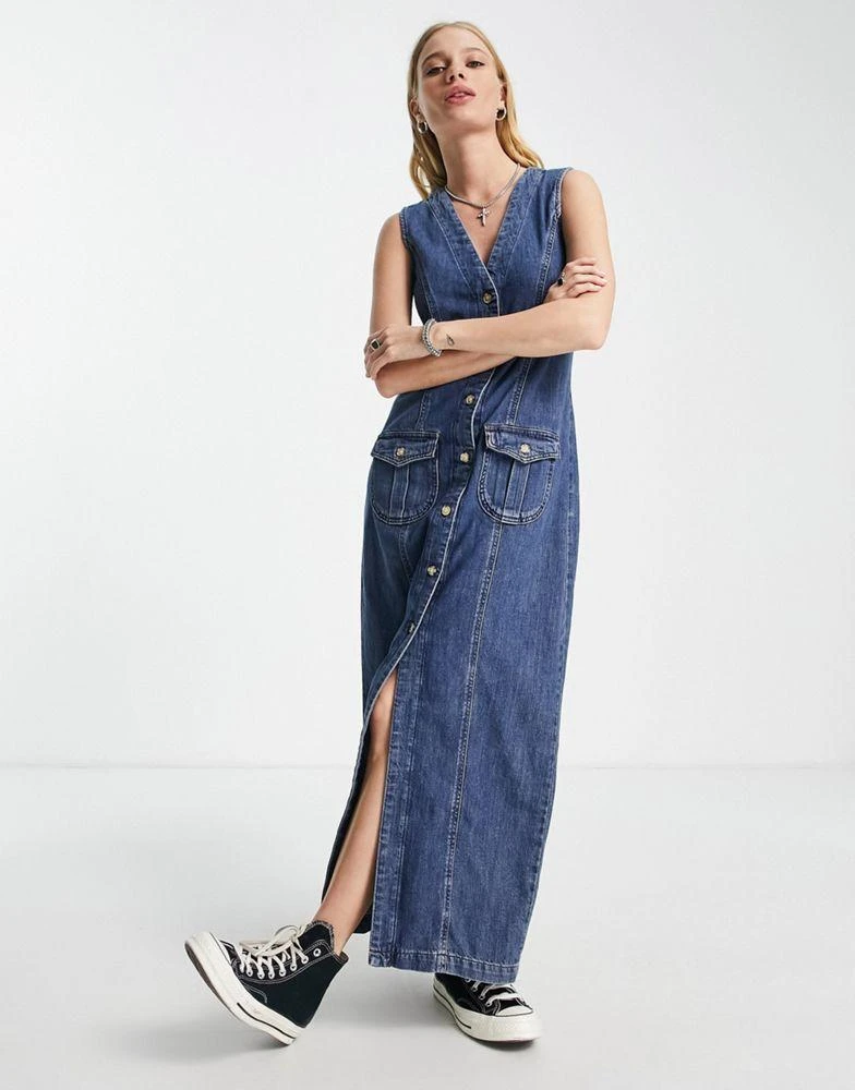 商品Topshop|Topshop 90s midi button down dress in mid blue,价格¥383,第4张图片详细描述