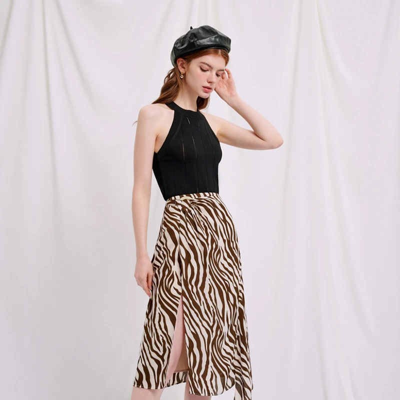 Nova棕色斑马纹侧开衩半裙 | Nova Skirt - Zebra Print 商品