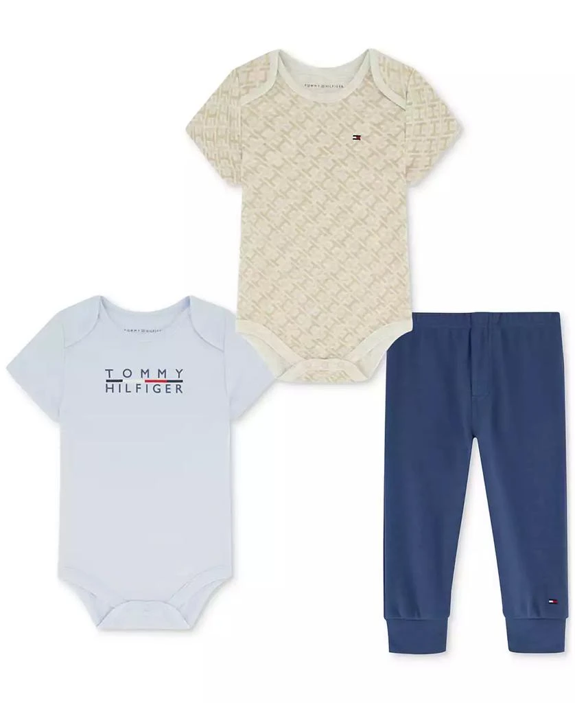 商品Tommy Hilfiger|Baby Boys Logo-Print Bodysuits & Jogger Pants, 3 Piece Set,价格¥209,第1张图片