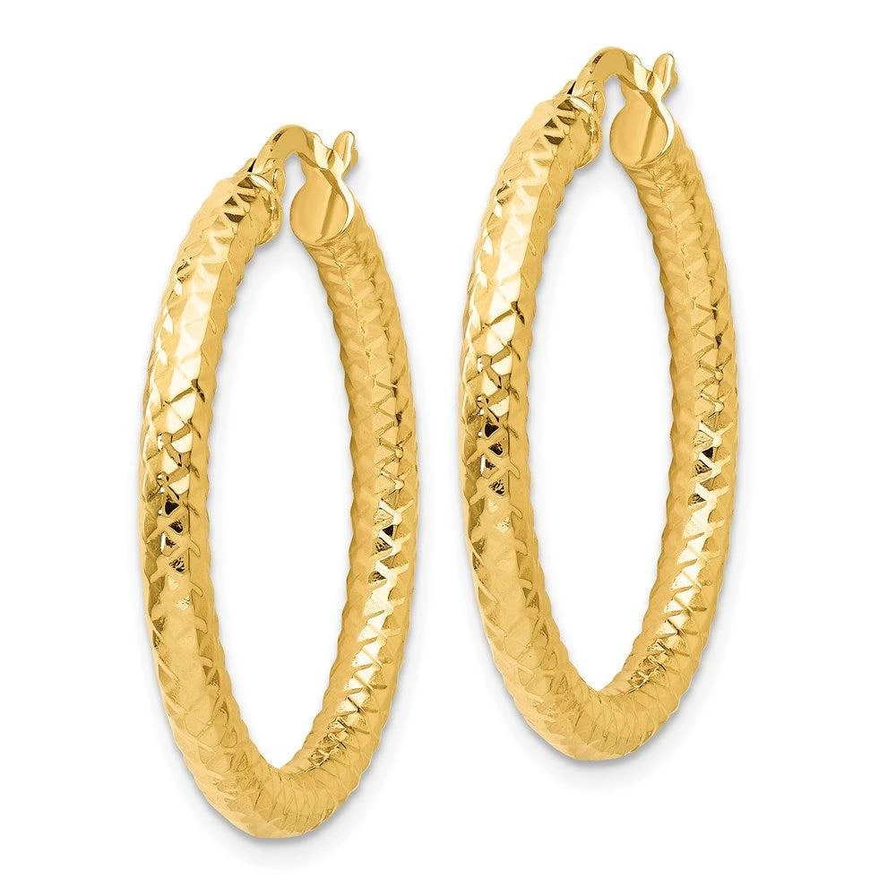 商品Diamond2Deal|14K Yellow Gold Polished and Textured Hoop Earrings 30mm,价格¥3473,第2张图片详细描述