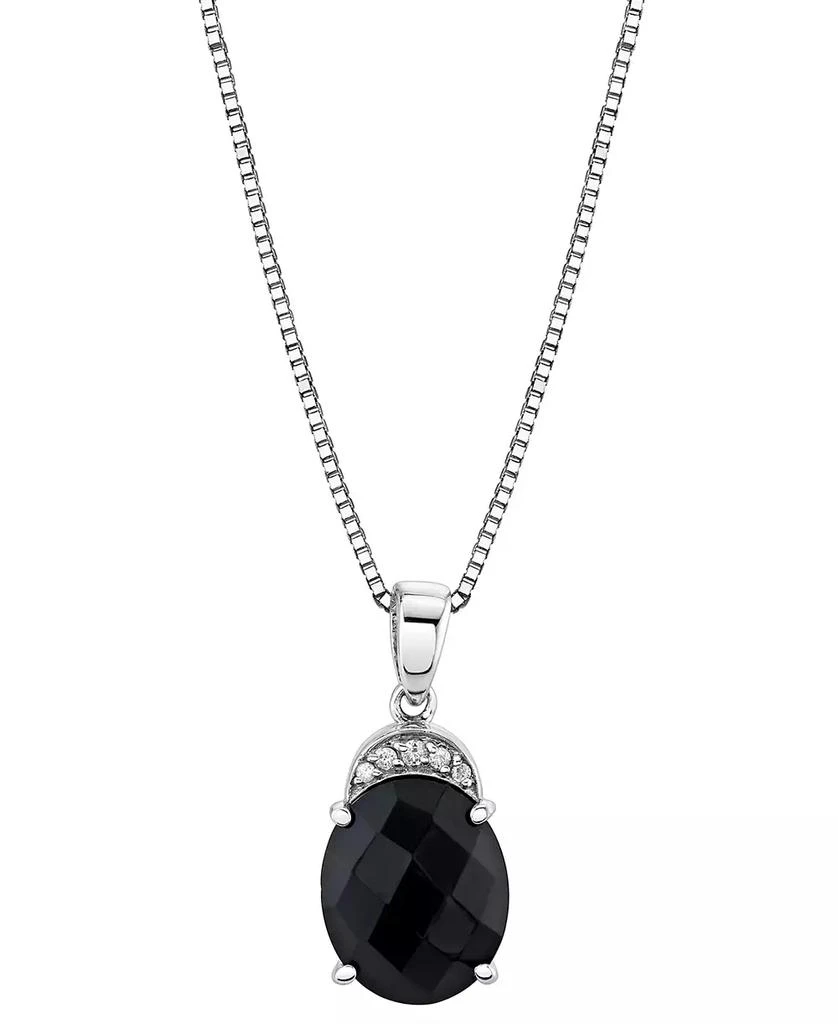 商品Macy's|Onyx & Diamond Accent Oval 18" Pendant Necklace in Sterling Silver,价格¥3345,第1张图片