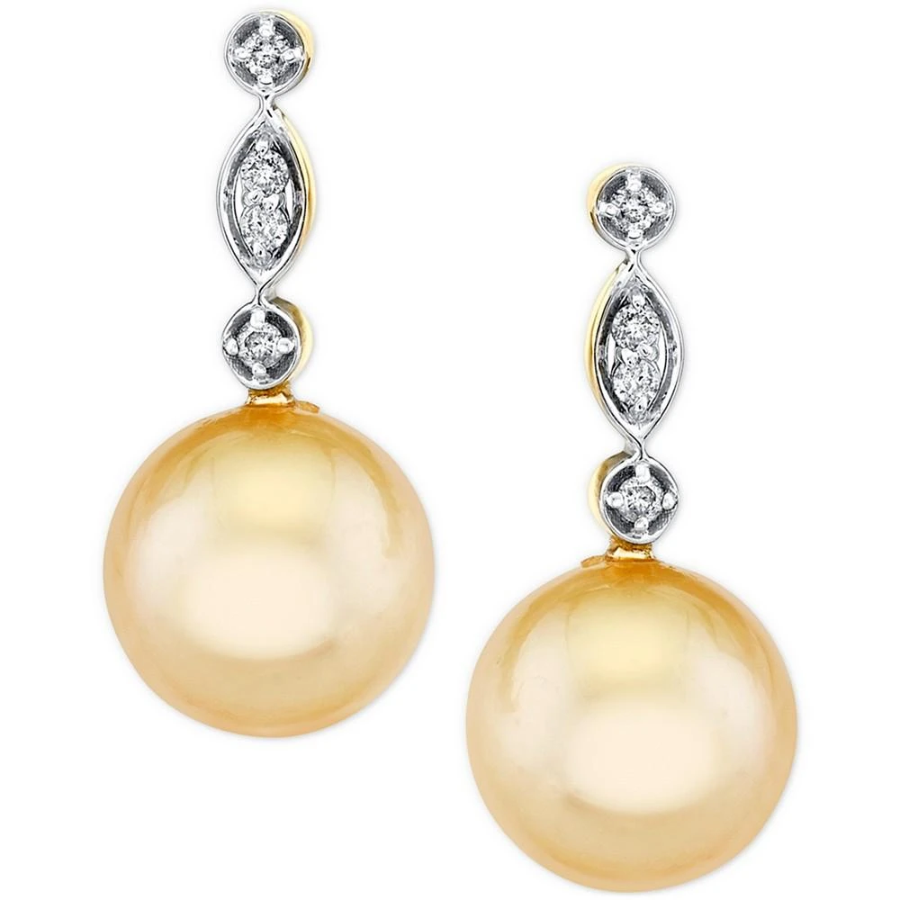 商品Macy's|Cultured Golden South Sea Pearl (9mm) & Diamond Accent Drop Earrings in 14k Gold,价格¥2903,第2张图片详细描述