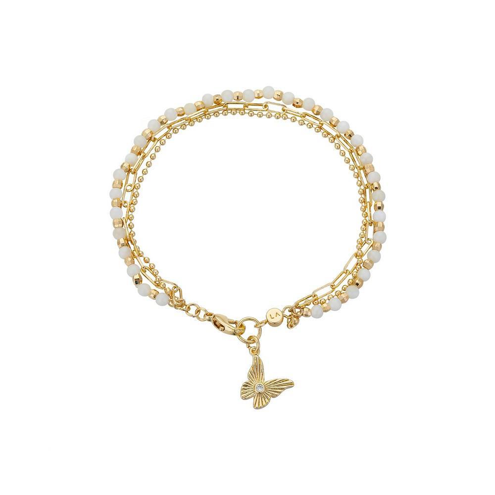 商品Unwritten|14K Gold Flash Plated Mother of Pearl Stone Butterfly Triple Strand Bracelet,价格¥130,第1张图片