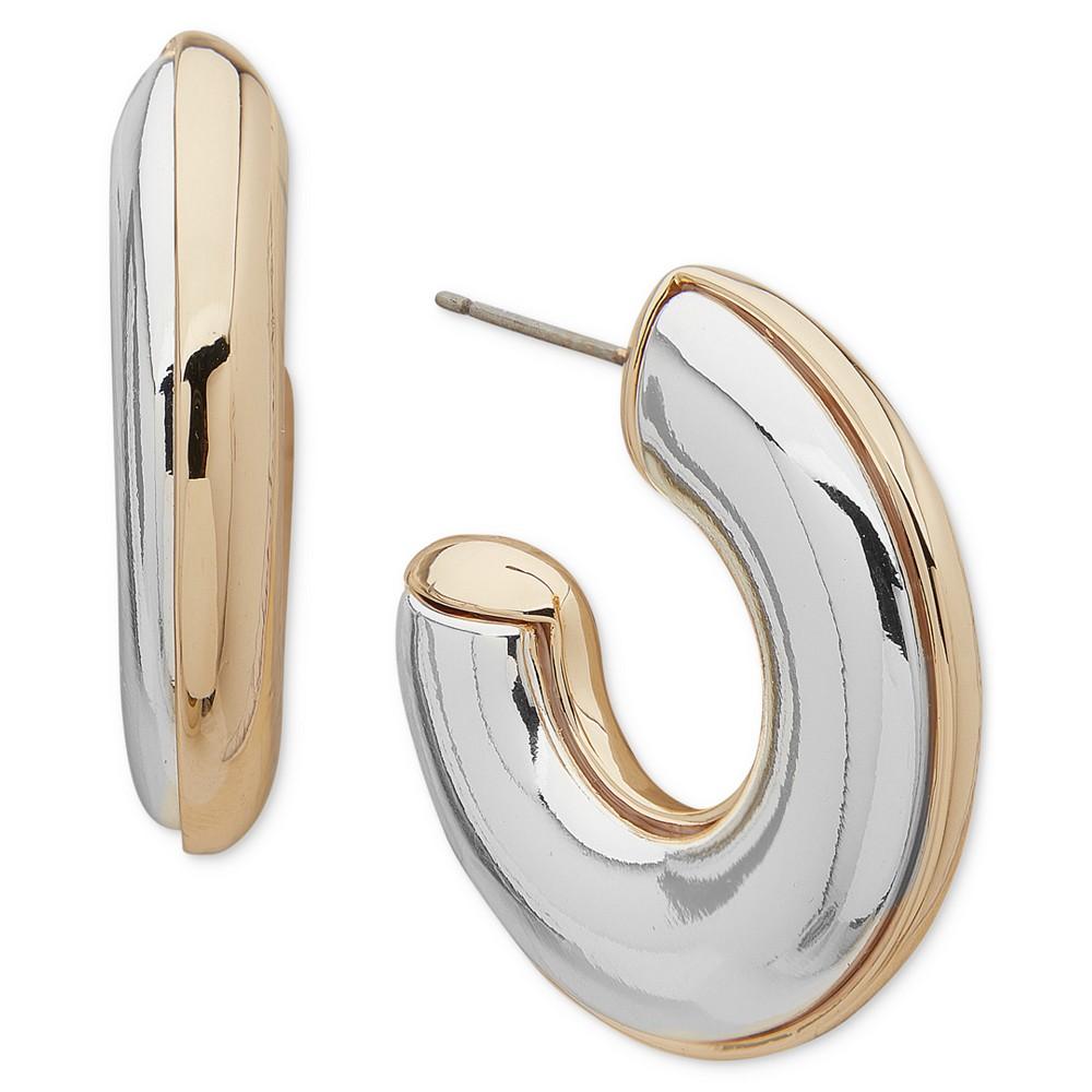 Two-Tone Medium C Hoop Earrings, 1.1"商品第1张图片规格展示