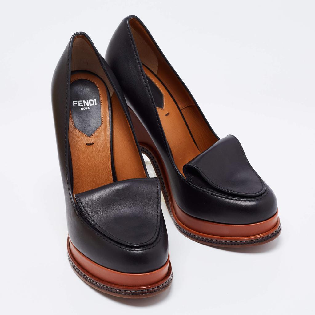 商品Fendi|Fendi Black Leather Ice Heel Loafer Pumps Size 36,价格¥4746,第6张图片详细描述