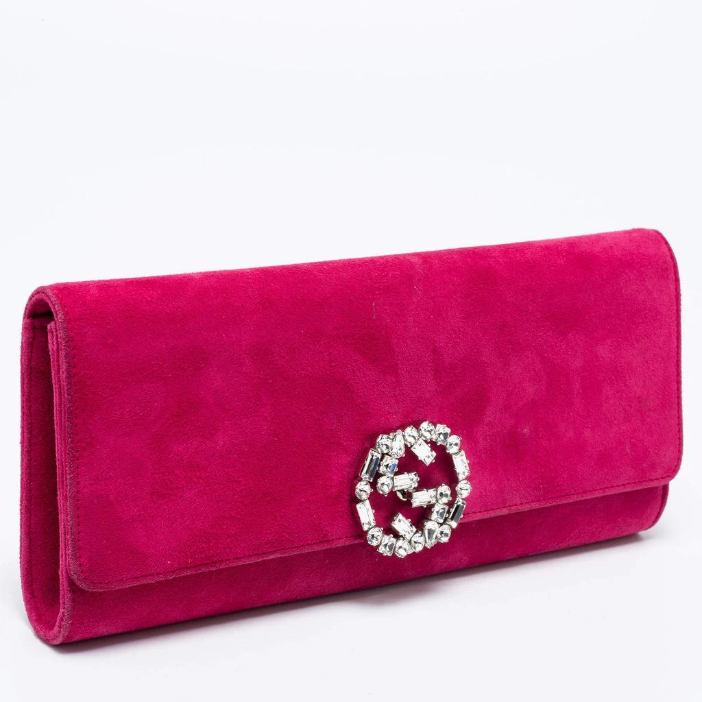 商品[二手商品] Gucci|Gucci Pink Suede Interlocking G Crystal Embellished Broadway Clutch,价格¥4130,第3张图片详细描述