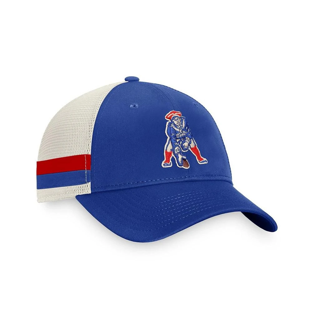 商品Fanatics|Men's Branded Royal, White New England Patriots Historic Logo Iconic Team Stripe Trucker Snapback Hat,价格¥159,第3张图片详细描述