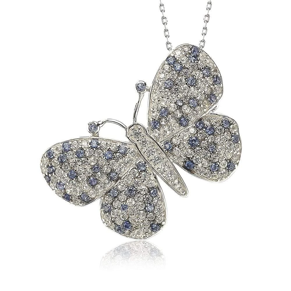 商品Suzy Levian|Sterling Silver Sapphire & Diamond Accent Butterfly Pendant Brooch,价格¥3807,第1张图片