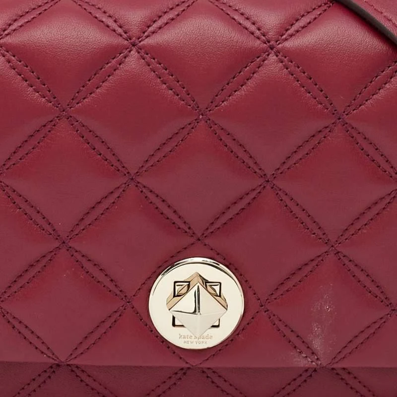 商品[二手商品] Kate Spade|Kate Spade Burgundy Quilted Leather Natalia Crossbody Bag,价格¥1083,第5张图片详细描述
