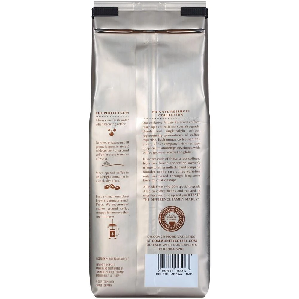 商品Community Coffee|Private Reserve Colombia Toledo-Labateca Medium-Dark Roast Specialty-Grade Whole Bean Coffee, 12 Oz - 6 Pack,价格¥648,第3张图片详细描述