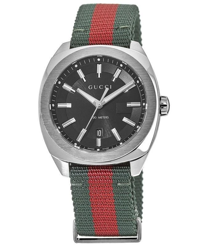 商品Gucci|Gucci GG2570 Black Dial Green/Red Nylon Strap Men's Watch YA142305,价格¥6700,第1张图片