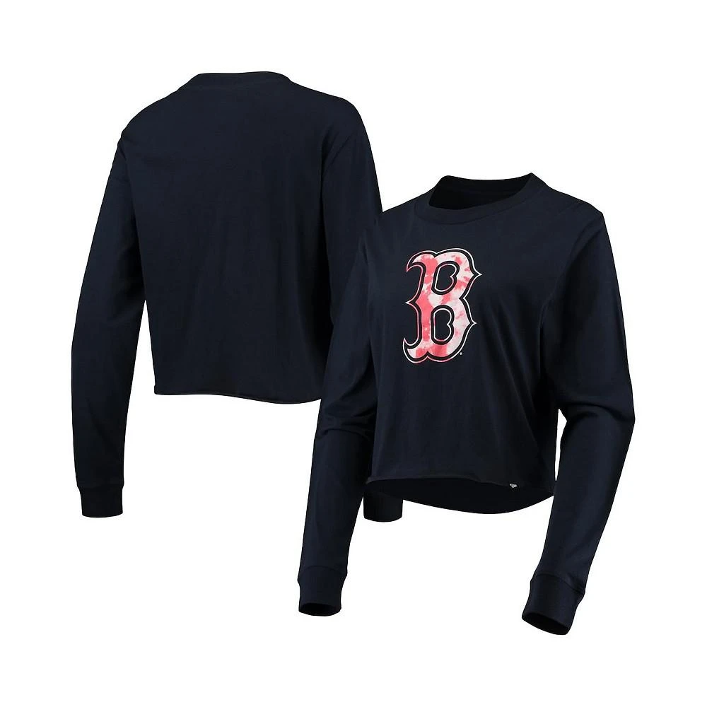 商品New Era|Women's Navy Boston Red Sox Baby Jersey Cropped Long Sleeve T-shirt,价格¥252,第1张图片