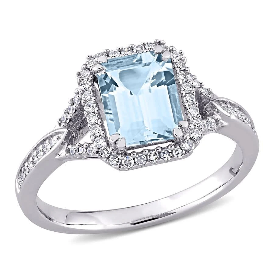 商品Amour|14K White Gold 1/5 CT TDW Diamond and 1 7/8 CT TGW Aquamarine Halo Ring,价格¥5095,第1张图片