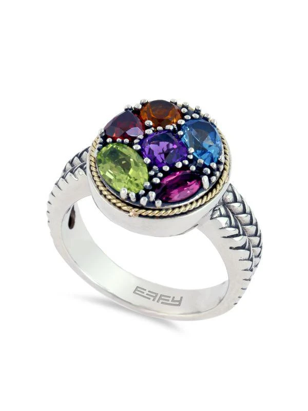 商品Effy|Two Tone 18K Yellow Gold, Sterling Silver & Multi Stone Ring,价格¥1186,第1张图片