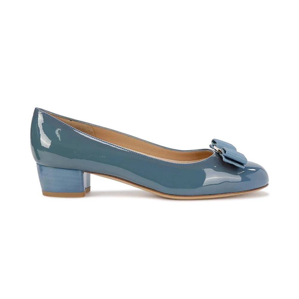 SALVATORE FERRAGAMO 女士蓝色蝴蝶结漆皮高跟鞋 0584097 商品