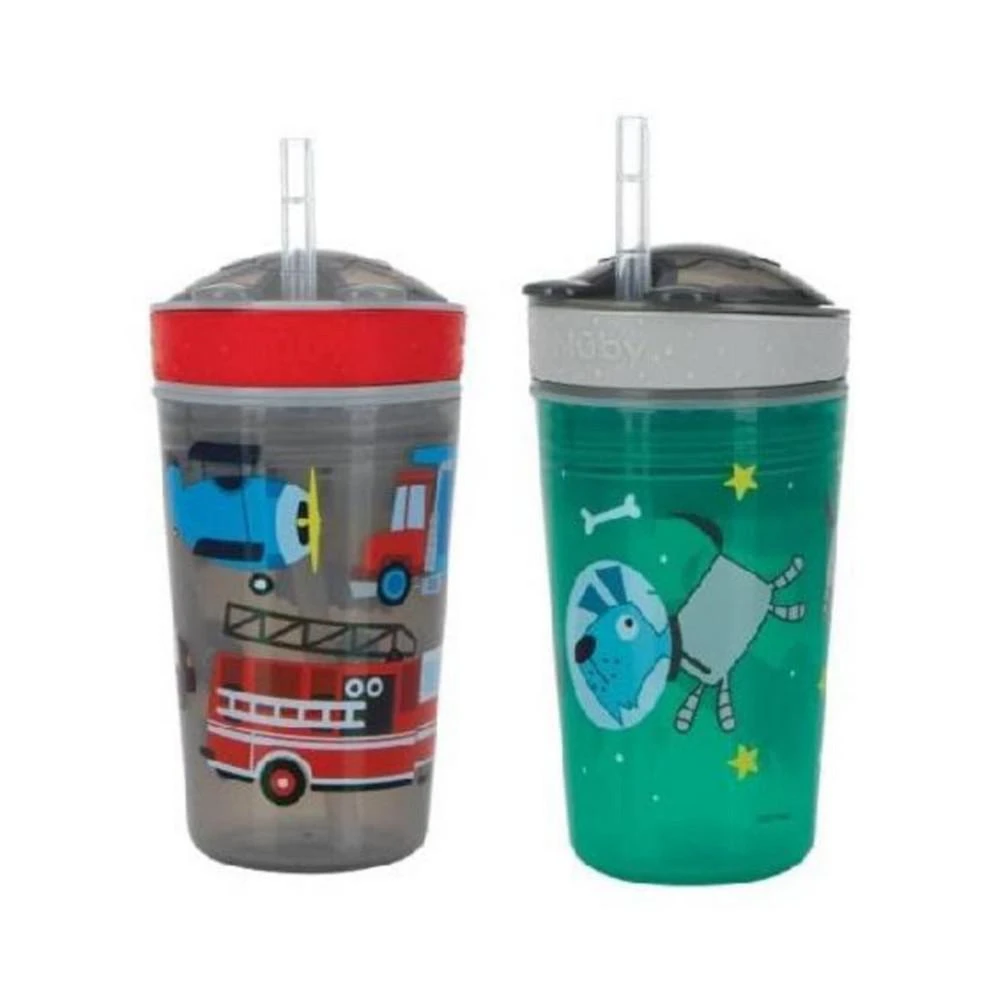 商品Nuby|Snack N' Sip 2 in 1 Snack and Drink Cup, 2 Pack, Red/Green,价格¥159,第1张图片