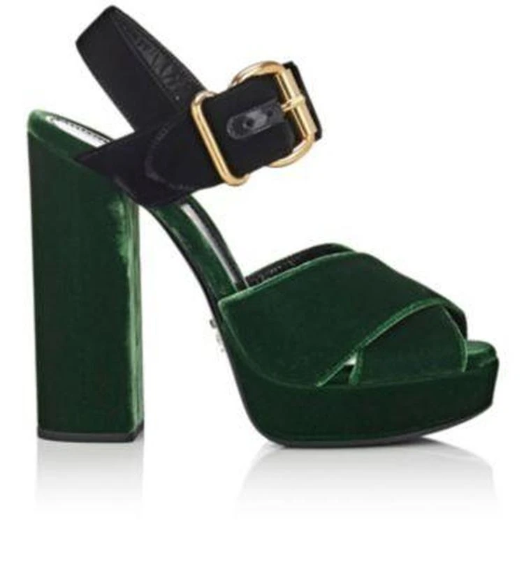 商品Prada|Colorblocked Velvet Platform Sandals,价格¥6320,第1张图片