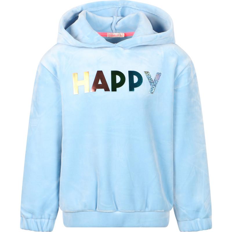 Happy iridescent print velour hoodie and long sleeved t shirts set in light blue white and pink商品第2张图片规格展示