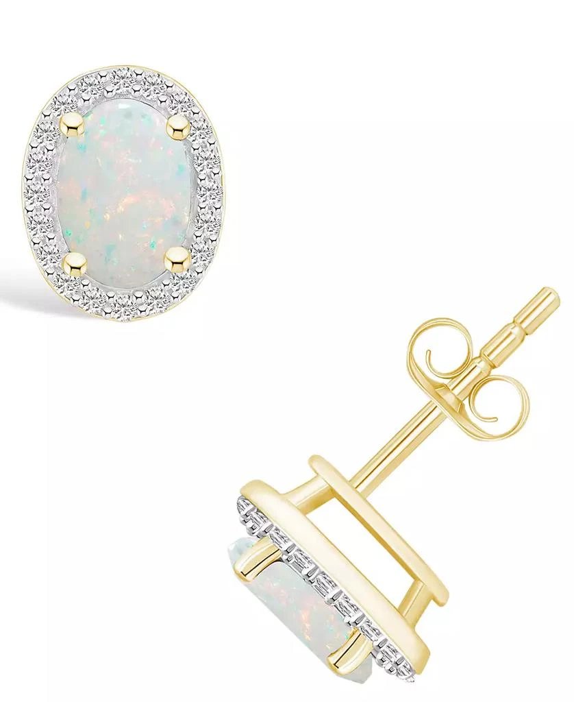 商品Macy's|Lab Grown Opal (2/3 ct. t.w.) and Lab Grown Sapphire (1/5 ct. t.w.) Halo Studs in 10K Gold,价格¥7447,第1张图片