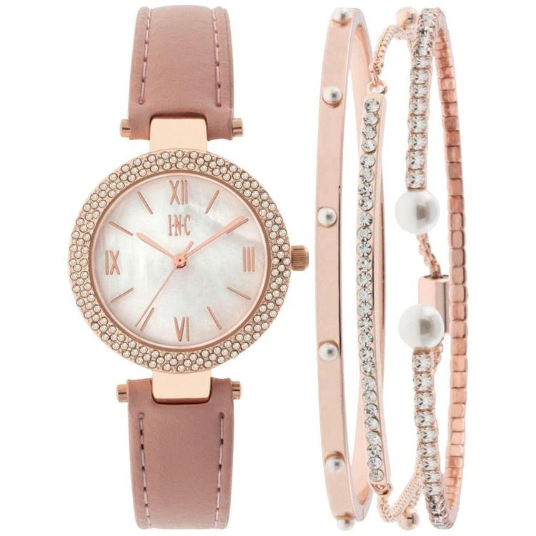 商品INC International|Women's May Blush Leather Strap Watch and Bangle Set 30mm, Created for Macy's,价格¥209,第1张图片