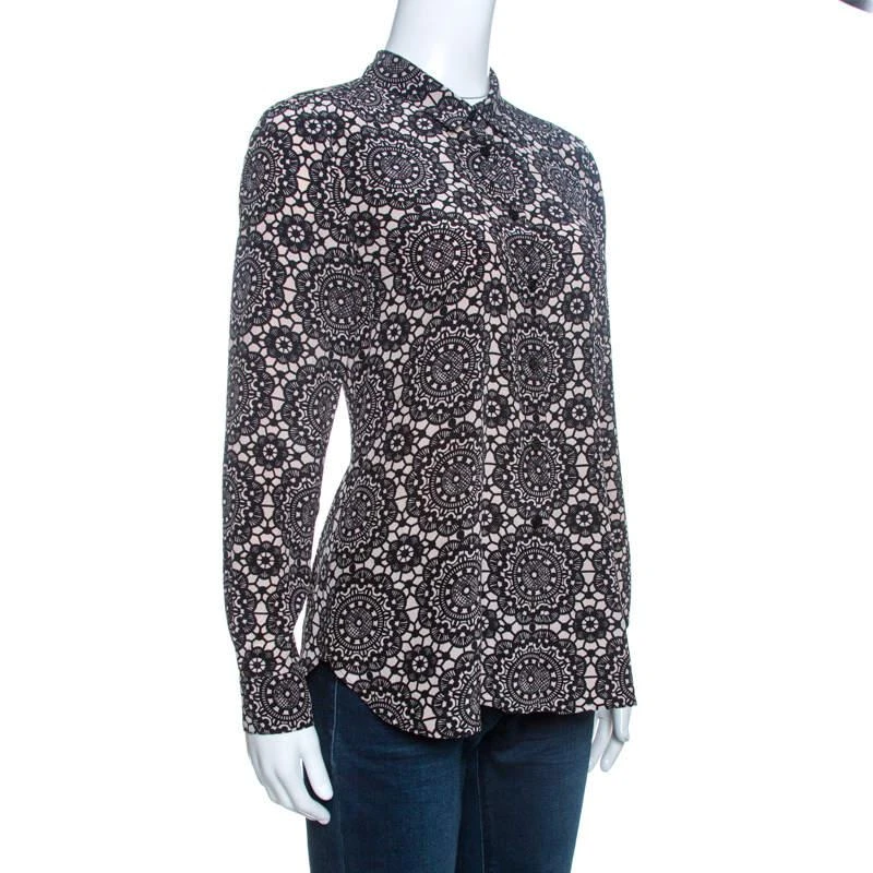 商品[二手商品] Burberry|Burberry Bicolor Kensington Lace Print Silk Long Sleeve Shirt S,价格¥1548,第2张图片详细描述