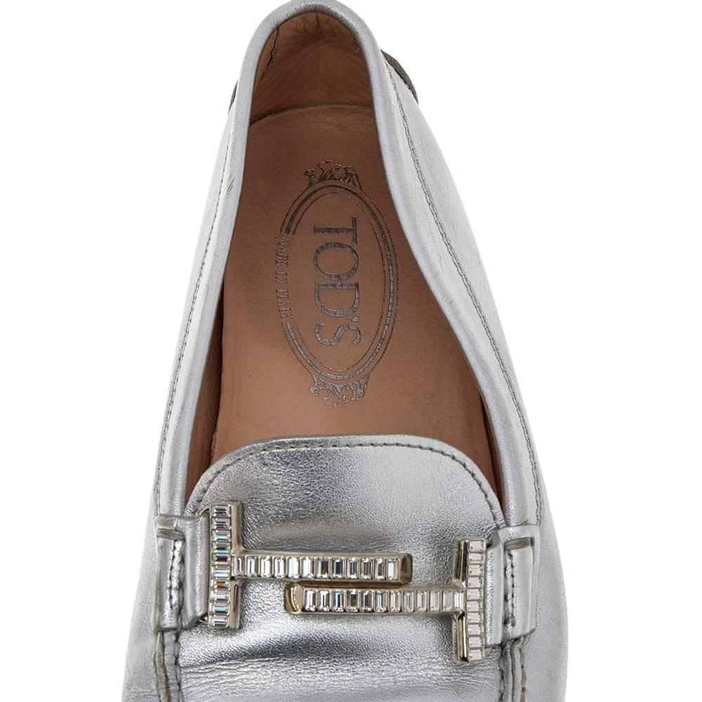 Tod's Silver Leather Slip on Loafers Size 36 商品