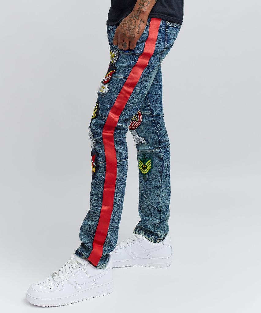 Service Graphic Patch Side Stripe Jeans商品第6张图片规格展示