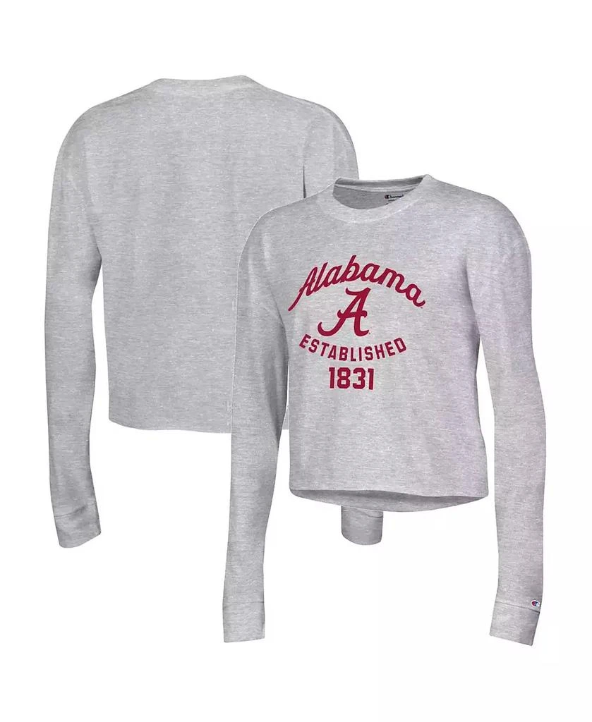 商品CHAMPION|Women's Gray Alabama Crimson Tide Boyfriend Cropped Long Sleeve T-shirt,价格¥262,第1张图片