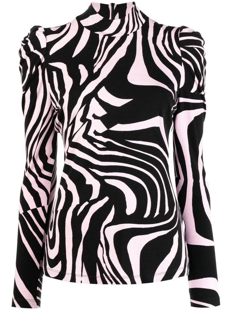商品Diane von Furstenberg|Women Doha Zebra Bark Giant Mock Neck Top Sweater In Misty Pink,价格¥1559,第1张图片