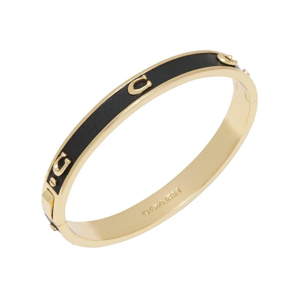 商品Coach|Black Signature Sculpted C Leather Bangle Bracelet,价格¥746,第1张图片