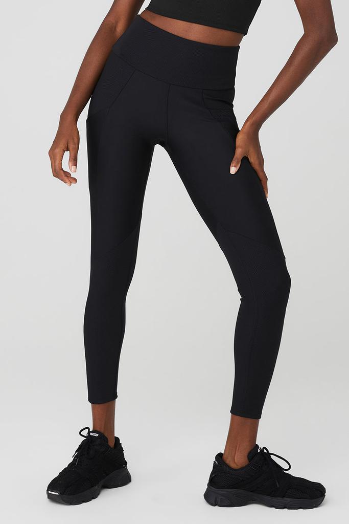 商品Alo|Ribbed Airlift High-Waist 7/8 Enchanted Legging - Black,价格¥1034,第1张图片