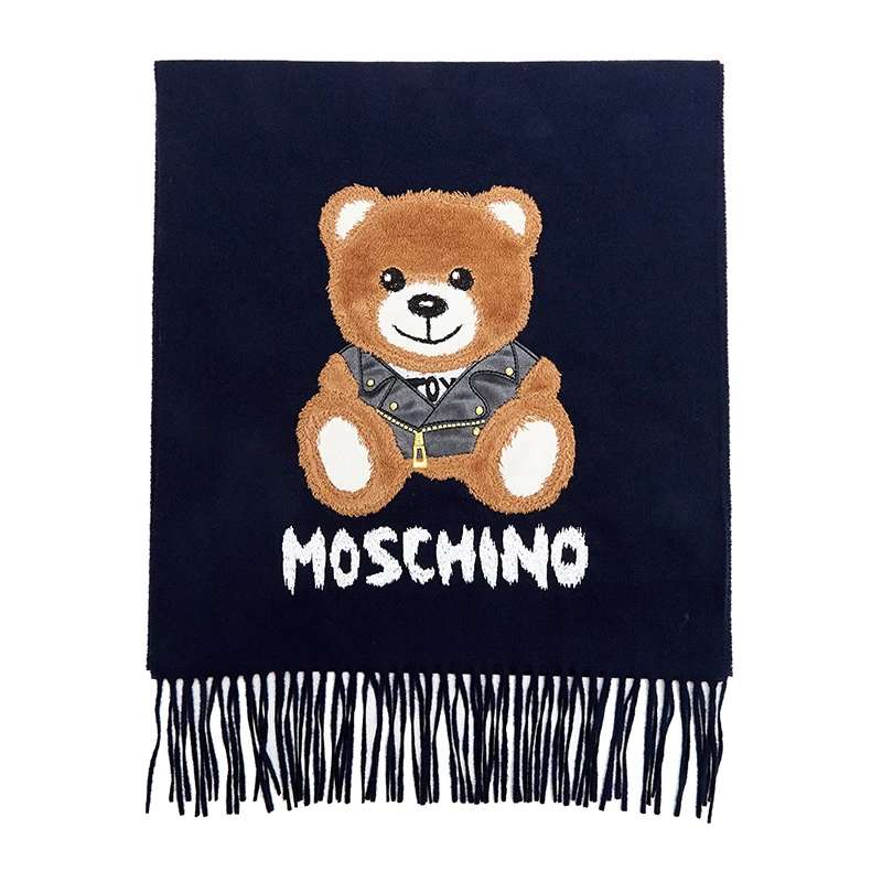 商品[国内直发] Moschino|MOSCHINO围巾新款莫斯奇诺女士绒边泰迪熊logo款羊毛围巾纯色围巾米白色礼物送女友生日节日礼物30033M2781 002,价格¥737,第1张图片