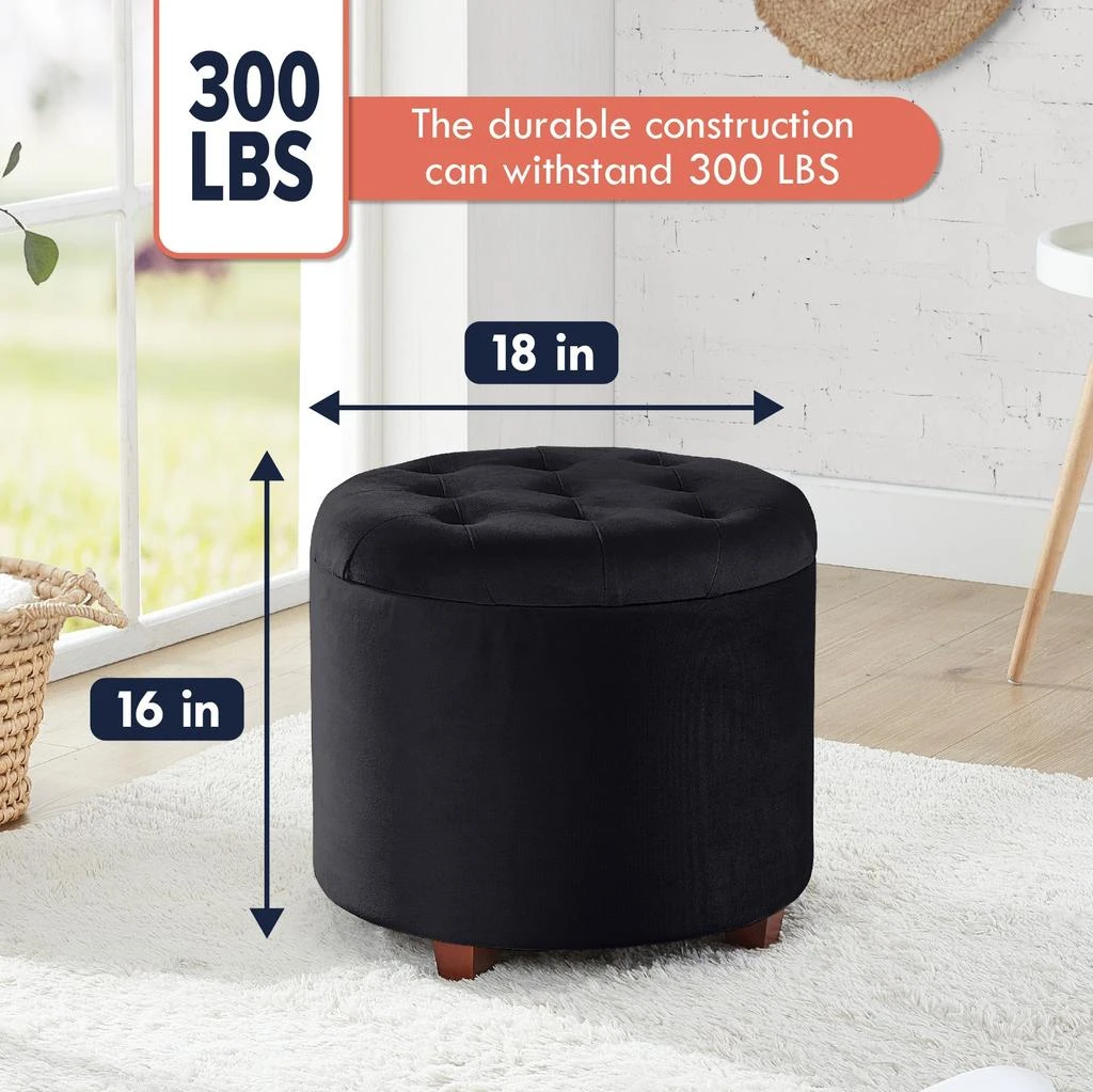 商品Posh Habitat|Donovan Round Tufted Linen Storage Ottoman,价格¥667,第2张图片详细描述