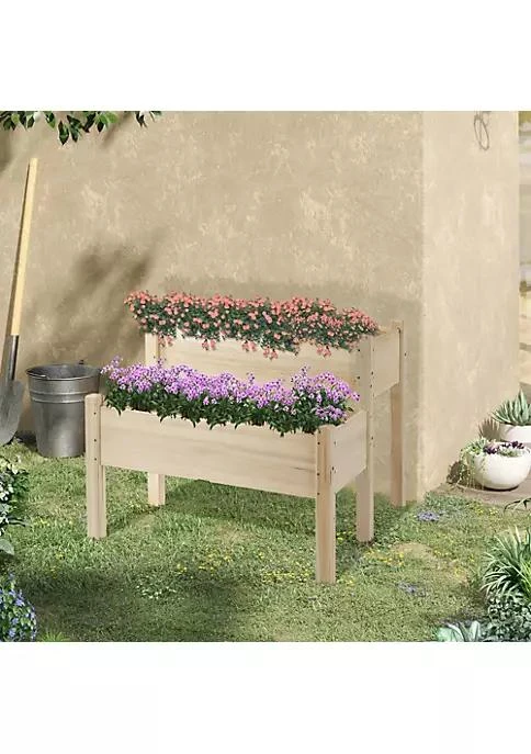 商品Outsunny|34X34X28 2 Tier Raised Garden Bed Wooden Planter Box For Backyard Patio To Grow Vegetables Herbs And Flowers,价格¥1164,第4张图片详细描述