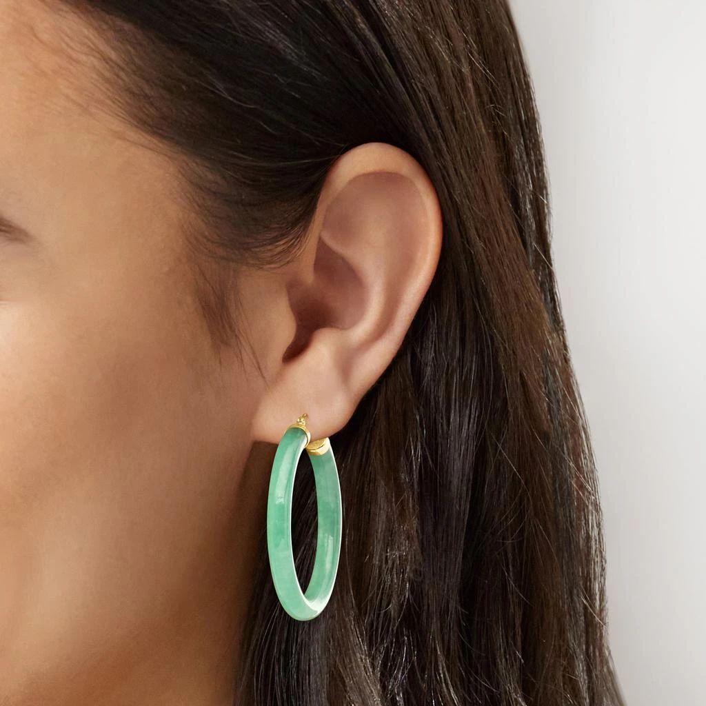 商品Canaria Fine Jewelry|Canaria Canara Jade Hoop Earrings in 10kt Yellow Gold,价格¥1276,第2张图片详细描述