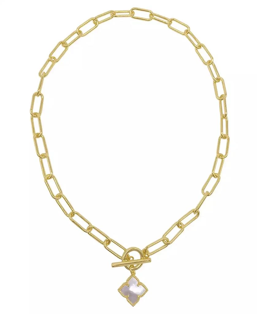 商品ADORNIA|19" Paper Clip Chain Toggle 14K Gold Plated Flower White Imitation Mother of Pearl Necklace,价格¥158,第2张图片详细描述