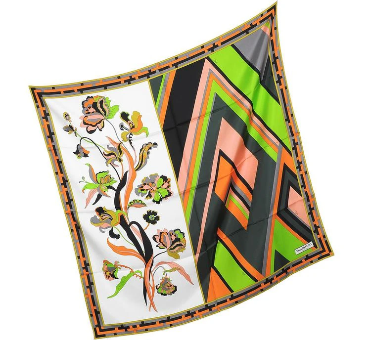 商品EMILIO PUCCI|Emilio Pucci Floral and Geometric Print Twill 丝巾,价格¥1650,第2张图片详细描述