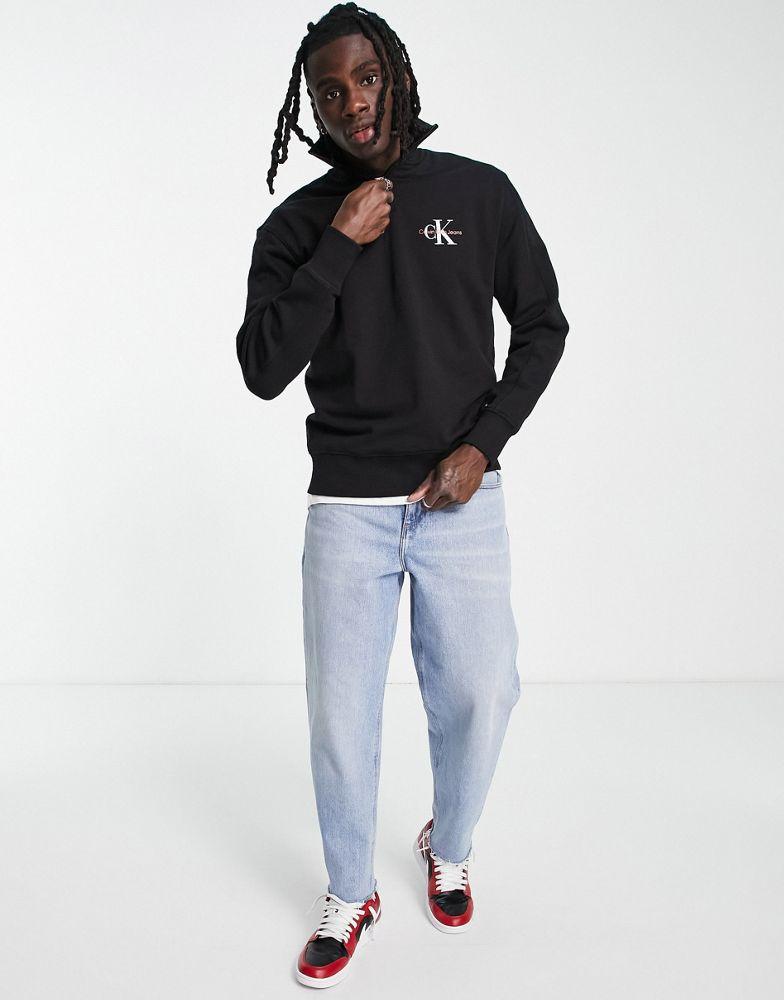 Calvin Klein Jeans monogram logo half zip sweatshirt in black商品第3张图片规格展示