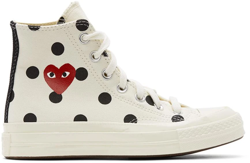 商品Comme des Garcons|White Converse Edition Polka Dot Heart Chuck 70 High Sneakers,价格¥1208,第1张图片