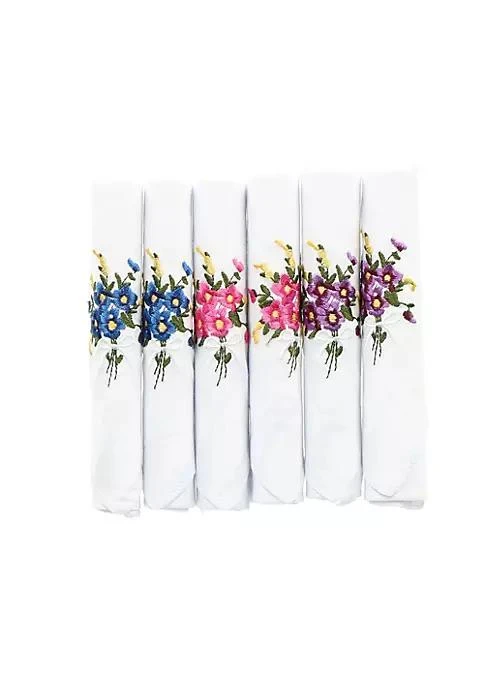 商品Selini|Womens Floral Embroidered Cotton Handkerchief Set Pack Of 6,价格¥152,第1张图片