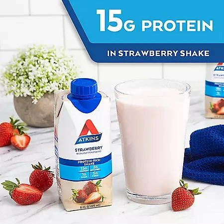 商品Atkins|Atkins 15g Keto Protein Shake, Strawberry 11 fl. oz.,15 pk.,价格¥177,第3张图片详细描述