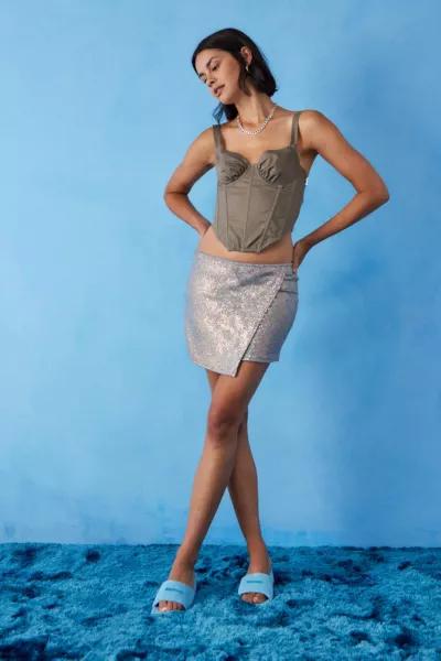 UO Silver Glitter Wrap Mini Skirt商品第2张图片规格展示
