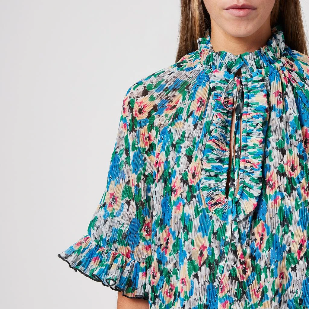 商品Ganni|Ganni Women's Pleated Georgette Top - Floral Azure Blue,价格¥431,第4张图片详细描述