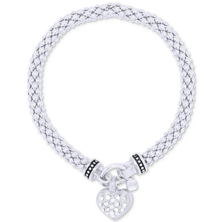 商品Nine West|Weave-Style Pavé Heart Charm Stretch Bracelet,价格¥45,第2张图片详细描述
