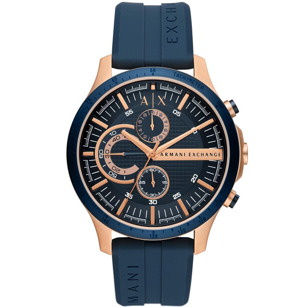 Men's Chronograph in Rose Gold-tone Plated Stainless Steel with Navy Silicone Strap Watch, 46mm商品第1张图片规格展示