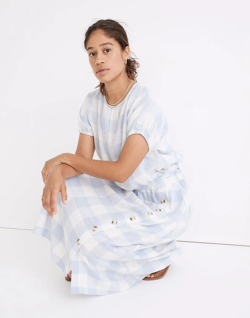 商品Madewell|Linen-Blend Side-Button Midi Skirt in Gingham Check,价格¥239,第4张图片详细描述